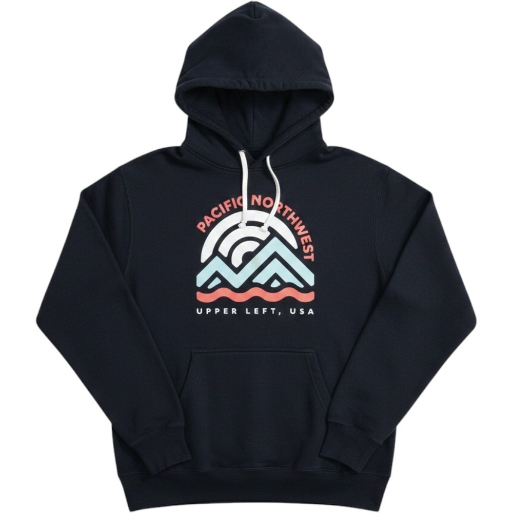 Pacific Northwest Upper Left Graphic Hoodie Black Mountain Pullover Medium